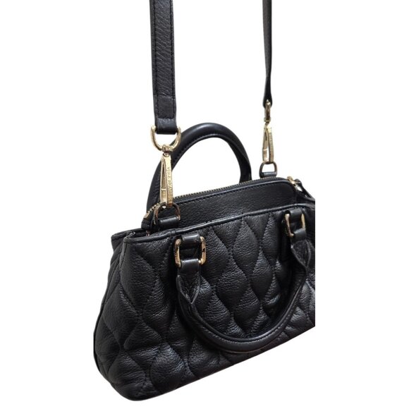 Vera Bradley Black Quilted Leather Mini Bag Crossbody Top Handle Chic Everyday - Picture 8 of 15